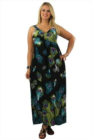 Peacock Feather Plus Size Maxi Dress